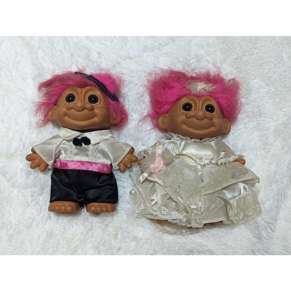 Vintage 5" Russ Bride & Tuxedo Groom Wedding Trolls Couple Set of 2